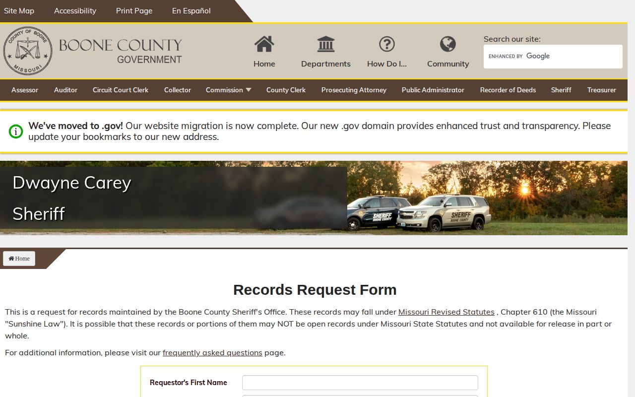 Blank Boone County Sheriff public records request form